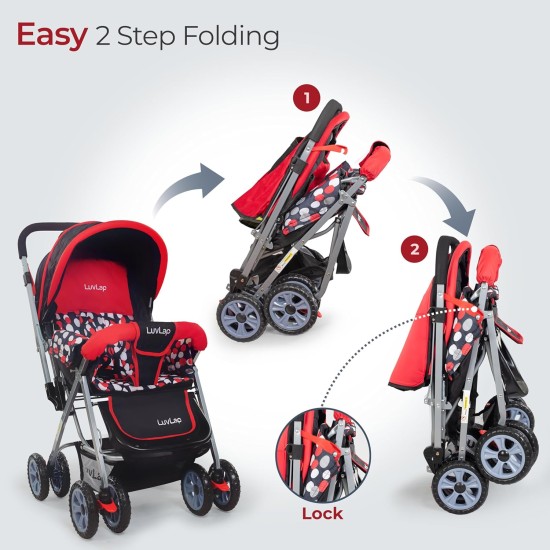 LuvLap Sunshine Baby Stroller/Pram for 0 to 3 Years, New Born/Toddler/Kid, 5 Point Safety Harness, Adjustable backrest, 360° Swivel Wheel, Large Storage Basket, Reversible Handlebar (Red) LuvLap Sunshine Baby Stroller/Pram for 0 to 3 Years, New Born/Toddler/Kid, 5 Point Safety Harness, Adjustable backrest, 360° Swivel Wheel, Large Storage Basket, Reversible Handlebar (Red)