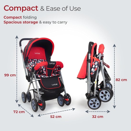 LuvLap Sunshine Baby Stroller/Pram for 0 to 3 Years, New Born/Toddler/Kid, 5 Point Safety Harness, Adjustable backrest, 360° Swivel Wheel, Large Storage Basket, Reversible Handlebar (Red) LuvLap Sunshine Baby Stroller/Pram for 0 to 3 Years, New Born/Toddler/Kid, 5 Point Safety Harness, Adjustable backrest, 360° Swivel Wheel, Large Storage Basket, Reversible Handlebar (Red)