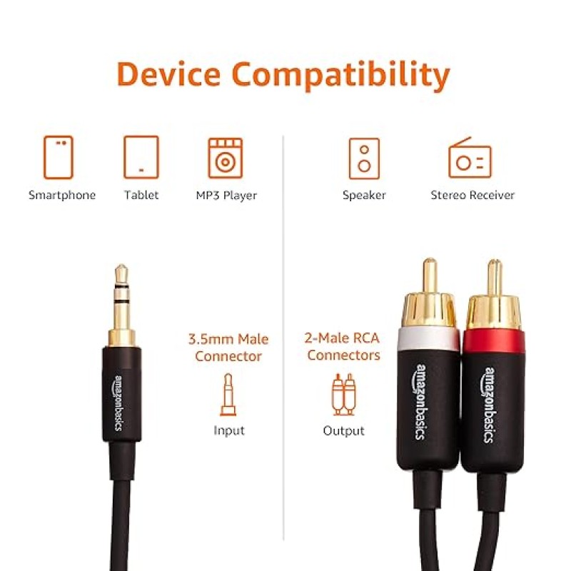 Adapter Cable s 3.5mm to 2-Male RCA Adapter cable - 4 feet, Gold Adapter Cable s 3.5mm to 2-Male RCA Adapter cable - 4 feet, Gold