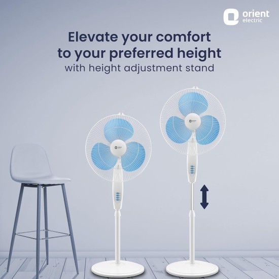 Orient Electric Stand-82 400 MM Oscillating Pedestal Fans | Stand Fan with Tilt Mechanism | High Air Delivery | Aesthetic Design with Telescopic Arrangement (Sky Blue)