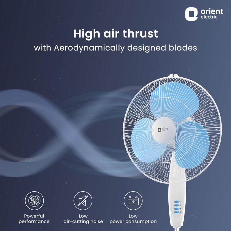 Orient Electric Stand-82 400 MM Oscillating Pedestal Fans | Stand Fan with Tilt Mechanism | High Air Delivery | Aesthetic Design with Telescopic Arrangement (Sky Blue) Orient Electric Stand-82 400 MM Oscillating Pedestal Fans | Stand Fan with Tilt Mechanism | High Air Delivery | Aesthetic Design with Telescopic Arrangement (Sky Blue)