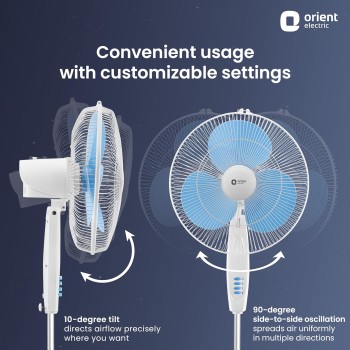Orient Electric Stand-82 400 MM Oscillating Pedestal Fans | Stand Fan with Tilt Mechanism | High Air Delivery | Aesthetic Design with Telescopic Arrangement (Sky Blue) Orient Electric Stand-82 400 MM Oscillating Pedestal Fans | Stand Fan with Tilt Mechanism | High Air Delivery | Aesthetic Design with Telescopic Arrangement (Sky Blue)