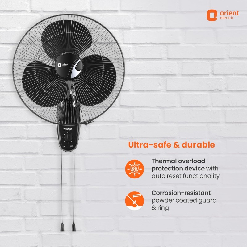 Orient Electric 400 MM Wall-44 Trendz Mount Fan | Wall Mount Fan for Home & Kitchen | Powerful Motor with High Air Delivery |Smooth Oscilation, 3-Speed Control | 2 Years Warranty | Slate Grey
