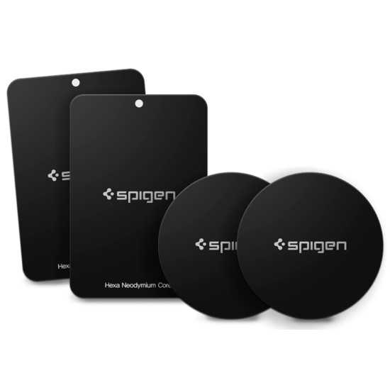 Spigen Metal Plates for Magnetic Car Phone Holder (4 Pack - 2 Round, 2 Rectangle) - Black