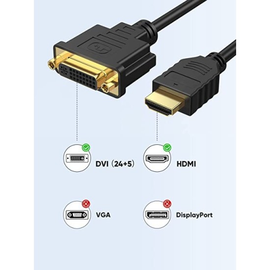 CableCreation HDMI to DVI Short Cable 0.5ft, Bi-Directional DVI-I (24+5) Female to HDMI Male Adapter 1080P DVI to HDMI Converter Compatible with Xbox, PC, TV, TV Box, PS5, Switch