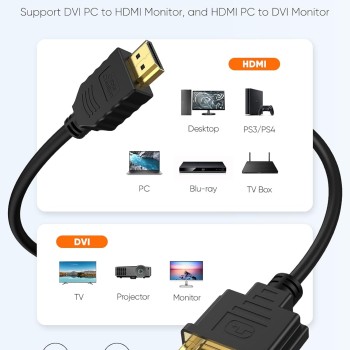 CableCreation HDMI to DVI Short Cable 0.5ft, Bi-Directional DVI-I (24+5) Female to HDMI Male Adapter 1080P DVI to HDMI Converter Compatible with Xbox, PC, TV, TV Box, PS5, Switch CableCreation HDMI to DVI Short Cable 0.5ft, Bi-Directional DVI-I (24+5) Female to HDMI Male Adapter 1080P DVI to HDMI Converter Compatible with Xbox, PC, TV, TV Box, PS5, Switch