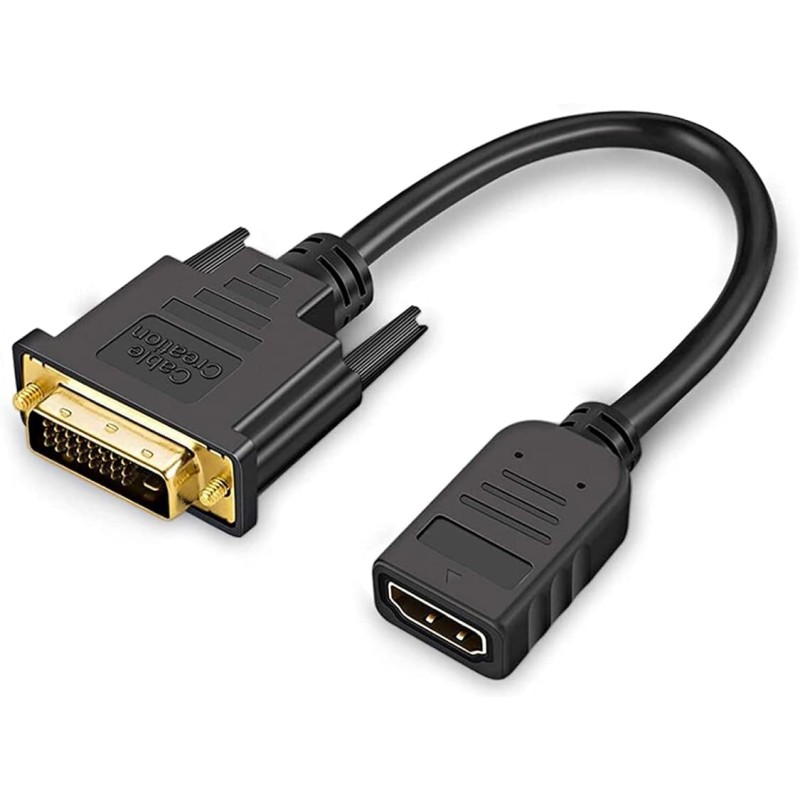CableCreation DVI to HDMI Cable 0.5ft, Short Bi-Directional HDMI Female to DVI-D(24+1) Male Adapter, 1080P DVI-D to HDMI Conveter for PC, TV Box, PS5, Xbox