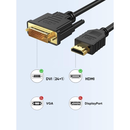 CableCreation DVI to HDMI Cable, 5ft HDMI Male to DVI-D Male Bi-Directional Adapter Cable, HDMI to DVI-D 24+1 High Speed Cable Support 1080P HD for Raspberry Pi, Roku, Xbox One, PS5