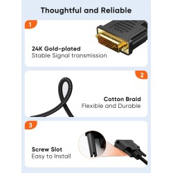 CableCreation HDMI to DVI Cable Bi-Directional, HDMI Male to DVI(24+1) Male Braid Cable, Support 1080P FHD Compatible with Steam Deck,Xbox, PS4/PS5, Laptop, NS, Gaming Monitor Black 5FT