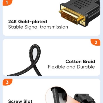 CableCreation HDMI to DVI Cable Bi-Directional, HDMI Male to DVI(24+1) Male Braid Cable, Support 1080P FHD Compatible with Steam Deck,Xbox, PS4/PS5, Laptop, NS, Gaming Monitor Black 5FT CableCreation HDMI to DVI Cable Bi-Directional, HDMI Male to DVI(24+1) Male Braid Cable, Support 1080P FHD Compatible with Steam Deck,Xbox, PS4/PS5, Laptop, NS, Gaming Monitor Black 5FT