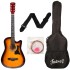 Juârez Acoustic Guitar, 38 Inch Cutaway, 038C with Bag, Strings, Pick and Strap, Black (Acoustic Guitar Kit, SUNBURST)