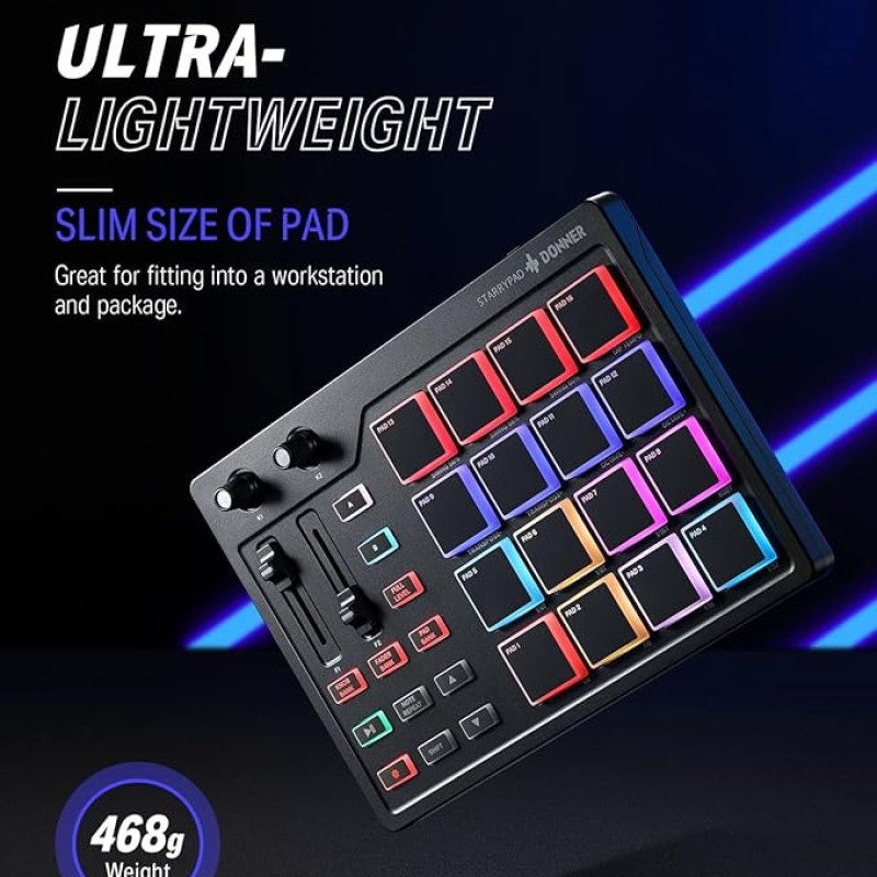 Donner MIDI Pad Controller Keyboard USB Type-C, Professional Drum Pad Machine Beat Maker with 16 Pads, MIDI Out, 2 Assignable Faders and Buttons (STARRYPAD MINI, Black) Donner MIDI Pad Controller Keyboard USB Type-C, Professional Drum Pad Machine Beat Maker with 16 Pads, MIDI Out, 2 Assignable Faders and Buttons (STARRYPAD MINI, Black)