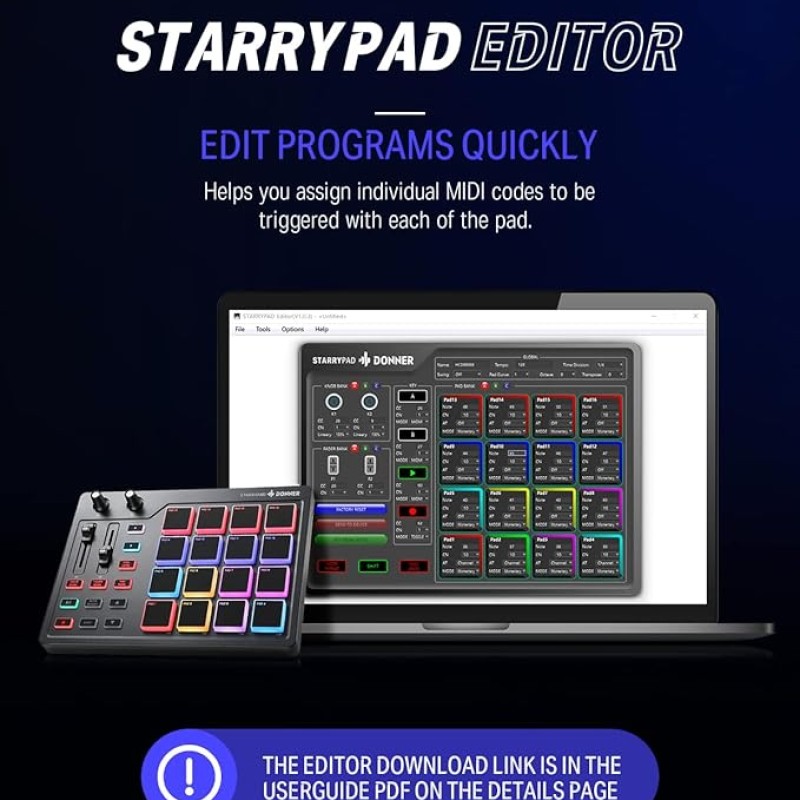 Donner MIDI Pad Controller Keyboard USB Type-C, Professional Drum Pad Machine Beat Maker with 16 Pads, MIDI Out, 2 Assignable Faders and Buttons (STARRYPAD MINI, Black) Donner MIDI Pad Controller Keyboard USB Type-C, Professional Drum Pad Machine Beat Maker with 16 Pads, MIDI Out, 2 Assignable Faders and Buttons (STARRYPAD MINI, Black)