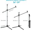 Powerpak MS-1001 3 Leg Boom Dual Microphone Stand with Dual Mic Clip Holders | for Studio Recording, Speech, Stage,Outdoor Activities (Black)