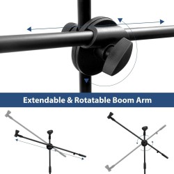 Powerpak MS-1001 3 Leg Boom Dual Microphone Stand with Dual Mic Clip Holders | for Studio Recording, Speech, Stage,Outdoor Activities (Black)