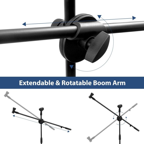 Powerpak MS-1001 3 Leg Boom Dual Microphone Stand with Dual Mic Clip Holders | for Studio Recording, Speech, Stage,Outdoor Activities (Black)
