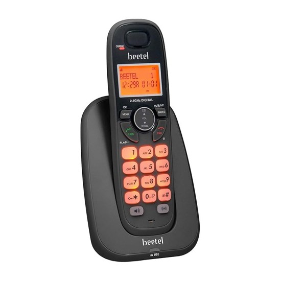 Beetel X70 Cordless Landline Phone, 2.4GHz, 2 Way Speakerphone, Volume Adjustment- Black