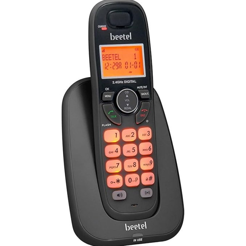 Beetel X70 Cordless Landline Phone, 2.4GHz, 2 Way Speakerphone, Volume Adjustment- Black