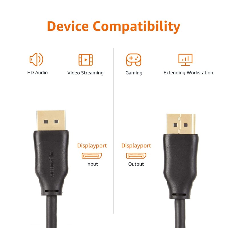 (Refurbished) Amazon Basics DisplayPort to DisplayPort 1.2 Cable, 4K@60Hz, 2K@165Hz, 2K@144Hz, High Refresh Rate, Gold-Plated Connectors, 10 Feet, Black (Refurbished) Amazon Basics DisplayPort to DisplayPort 1.2 Cable, 4K@60Hz, 2K@165Hz, 2K@144Hz, High Refresh Rate, Gold-Plated Connectors, 10 Feet, Black
