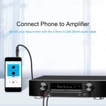 CableCreation 3.5Mm 1/8" Trs To 2 X 6.35Mm 1/4" Ts Mono Y Splitter Cable Compatible With Iphone, Ipod, Laptop, Cd Players, Power Amplifier, Mixer, Home Stereo Systems (1 Meter, Black) CableCreation 3.5Mm 1/8" Trs To 2 X 6.35Mm 1/4" Ts Mono Y Splitter Cable Compatible With Iphone, Ipod, Laptop, Cd Players, Power Amplifier, Mixer, Home Stereo Systems (1 Meter, Black)