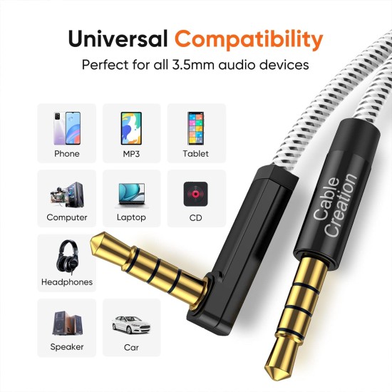 CableCreation Aux Cable for Car, Braided 3.5mm Male to Male Stereo Aux Cord Hi-Fi Sound Compatible for Headphone, Phone, 2018 Mac Mini, Microsoft Surface Dock, Car Stereo & More, 6FT