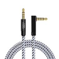 CableCreation 10Feet 3.5mm TRRS Auxiliary Audio Cable, 90 Degree Right Angle 4-Conductor Auxiliary Stereo Cable (Microphone Compatible), Black and White