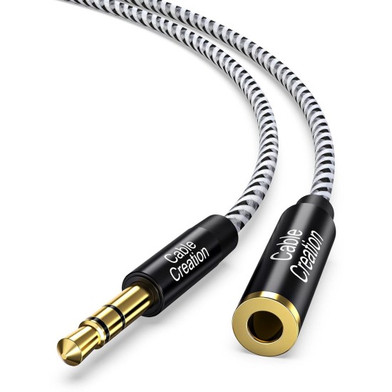 CableCreation Audio Auxiliary Stereo Extension Cable TRS 3.5mm Stereo Jack Male to Female, Stereo Jack Cord for Phones, Headphones, Speakers, Tablets, PC, MP3 Player 15FT (Black & White)