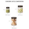 CELLO Checkers Pet Plastic Airtight Canister Set | Food grade and BPA free canisters | Air tight seal & Stackable Transparent | 300ml x 6, 650ml x 6, 1200 x 6, Set of 18