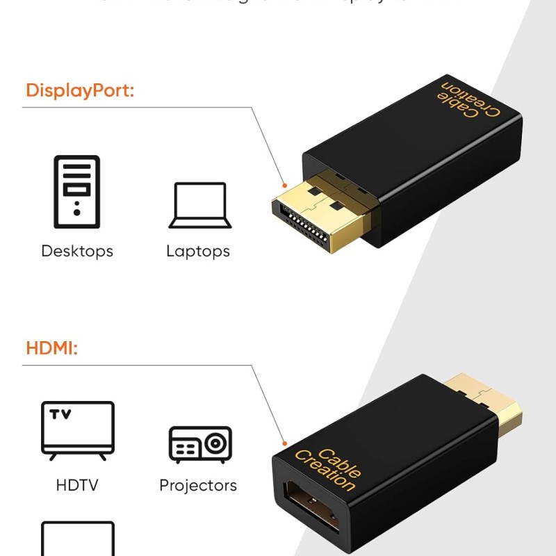 CableCreation DisplayPort to HDMI Adapter, DP to HDMI 1080p@60Hz FHD Converter Uni-Directional Display Port DP to HDMI Passive Adapter 1.3 Version Compatible with PC, Laptop, Black CableCreation DisplayPort to HDMI Adapter, DP to HDMI 1080p@60Hz FHD Converter Uni-Directional Display Port DP to HDMI Passive Adapter 1.3 Version Compatible with PC, Laptop, Black