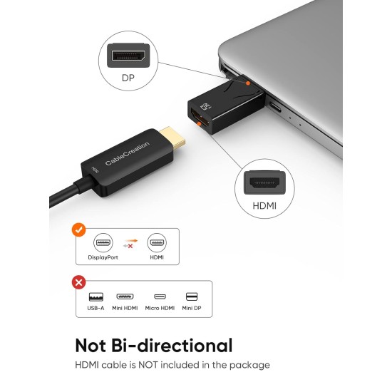 CableCreation DisplayPort to HDMI Adapter, DP to HDMI 1080p@60Hz FHD Converter Uni-Directional Display Port DP to HDMI Passive Adapter 1.3 Version Compatible with PC, Laptop, Black