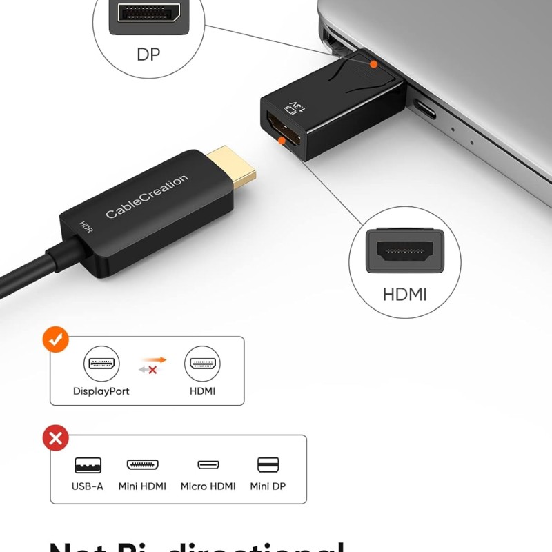 CableCreation DisplayPort to HDMI Adapter, DP to HDMI 1080p@60Hz FHD Converter Uni-Directional Display Port DP to HDMI Passive Adapter 1.3 Version Compatible with PC, Laptop, Black CableCreation DisplayPort to HDMI Adapter, DP to HDMI 1080p@60Hz FHD Converter Uni-Directional Display Port DP to HDMI Passive Adapter 1.3 Version Compatible with PC, Laptop, Black