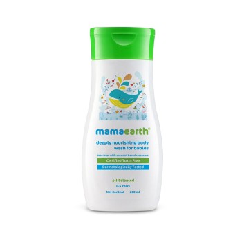 Mamaearth Deeply Nourishing Body Wash For Babies - 200ml | Infused with Coconut Oil, Orange Essential Oil & Aloe Vera Extract | Deeply Nourishing, Tear-Free Cleanser