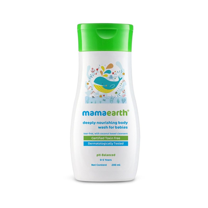 Mamaearth Deeply Nourishing Body Wash For Babies - 200ml | Infused with Coconut Oil, Orange Essential Oil & Aloe Vera Extract | Deeply Nourishing, Tear-Free Cleanser