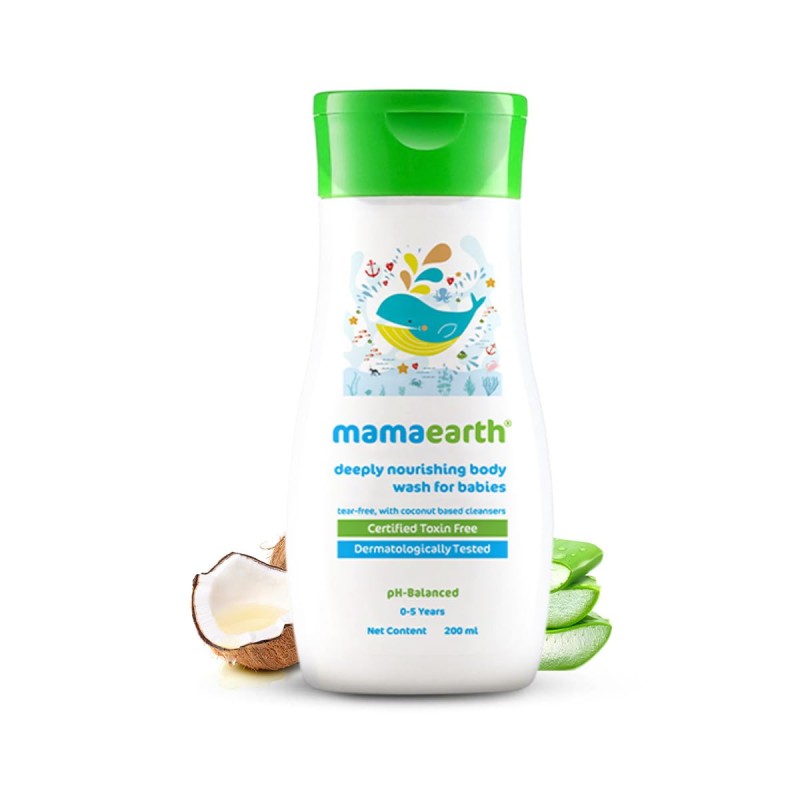 Mamaearth Deeply Nourishing Body Wash For Babies - 200ml | Infused with Coconut Oil, Orange Essential Oil & Aloe Vera Extract | Deeply Nourishing, Tear-Free Cleanser