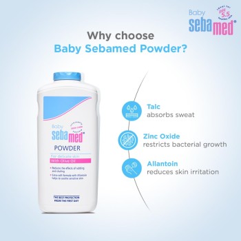 Sebamed Baby Powder| Olive Oil, Allantoin|Keeps newborn�s skin fresh|absorbs sweat| 400 gm Sebamed Baby Powder| Olive Oil, Allantoin|Keeps newborn�s skin fresh|absorbs sweat| 400 gm