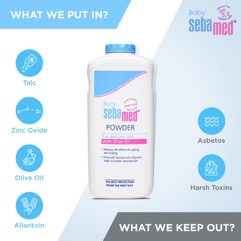 Sebamed Baby Powder| Olive Oil, Allantoin|Keeps newborn�s skin fresh|absorbs sweat| 400 gm Sebamed Baby Powder| Olive Oil, Allantoin|Keeps newborn�s skin fresh|absorbs sweat| 400 gm