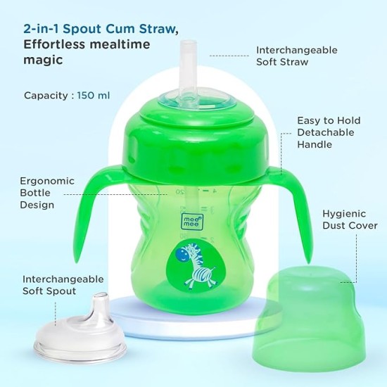Mee Mee Baby Trainer Sippy Cup | Soft Spout, Leakproof Sipper for Toddlers | Dual Handle for Easy Grip | Non -Toxic, Lightweight & BPA Free, Green (150 Ml)