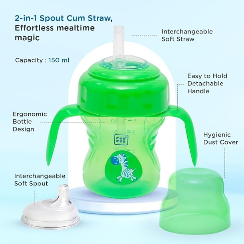 Mee Mee Baby Trainer Sippy Cup | Soft Spout, Leakproof Sipper for Toddlers | Dual Handle for Easy Grip | Non -Toxic, Lightweight & BPA Free, Green (150 Ml) Mee Mee Baby Trainer Sippy Cup | Soft Spout, Leakproof Sipper for Toddlers | Dual Handle for Easy Grip | Non -Toxic, Lightweight & BPA Free, Green (150 Ml)