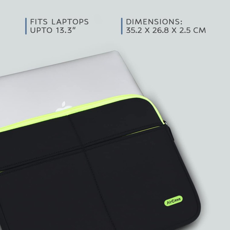 AirCase Premium laptopss Bag with 6 Pockets fits Upto 13.3 laptopsss MacBook, Wrinkle Free, Padded, Waterproof Light Neoprene case Cover Sleeve Pouch, for Men and Women, Black