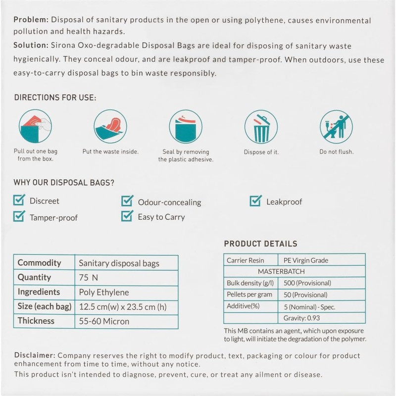 Sirona Personal Disposal Bags � 75 Bags for Discreet Tampons, Sanitary Pads/Napkin, Panty Liners, Tampons & Condoms | Menstrual Care and Hygiene Products Sirona Personal Disposal Bags � 75 Bags for Discreet Tampons, Sanitary Pads/Napkin, Panty Liners, Tampons & Condoms | Menstrual Care and Hygiene Products