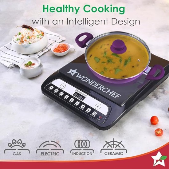 Wonderchef Royal Velvet Non-Stick 24cm Kadhai with Lid and Handles | Glass Lid | Induction Ready | Soft-Touch Handles |Non – Toxic I Virgin Aluminium| 3 mm Thick | 2 Year Warranty | Purple