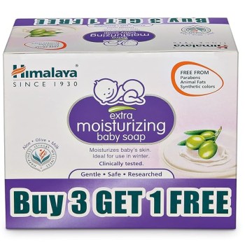 Himalaya Extra Moisturizing Baby Soap buy 3 GET 1FREE (3 N*75+1N 75g Free) No 1 Doctor Prescribed Brand | Aloe, Olive, Milk| Cleanses & Moisturizes Baby's Skin
