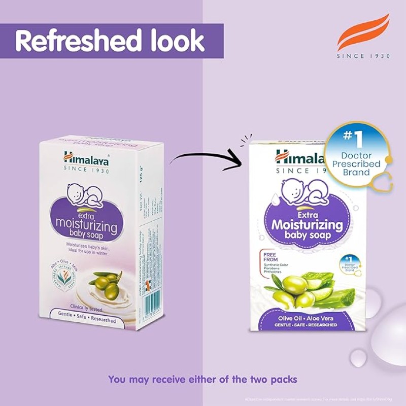 Himalaya Extra Moisturizing Baby Soap buy 3 GET 1FREE (3 N*75+1N 75g Free) No 1 Doctor Prescribed Brand | Aloe, Olive, Milk| Cleanses & Moisturizes Baby's Skin