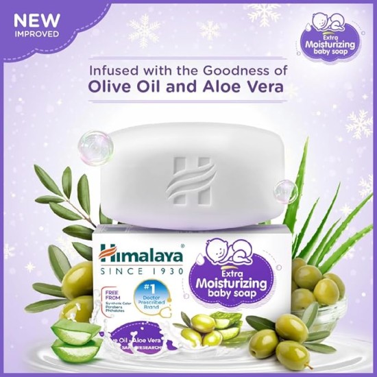 Himalaya Extra Moisturizing Baby Soap buy 3 GET 1FREE (3 N*75+1N 75g Free) No 1 Doctor Prescribed Brand | Aloe, Olive, Milk| Cleanses & Moisturizes Baby's Skin