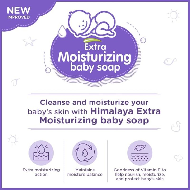 Himalaya Extra Moisturizing Baby Soap buy 3 GET 1FREE (3 N*75+1N 75g Free) No 1 Doctor Prescribed Brand | Aloe, Olive, Milk| Cleanses & Moisturizes Baby's Skin
