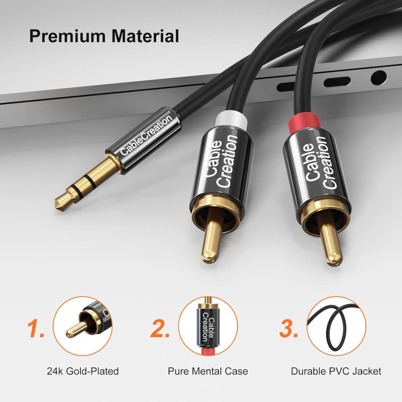 CableCreation RCA Cable, 3.5 mm to RCA Stereo Audio Y Splitter, 2RCA Male to Male Cable for TV, Smartphones, MP3, Tablets, Speakers, Home Theater (1.6 ft, Gold Plated Black) CableCreation RCA Cable, 3.5 mm to RCA Stereo Audio Y Splitter, 2RCA Male to Male Cable for TV, Smartphones, MP3, Tablets, Speakers, Home Theater (1.6 ft, Gold Plated Black)