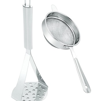 Petals Stainless Steel Tea Strainer and Masher Set, 2-Pieces, Silver