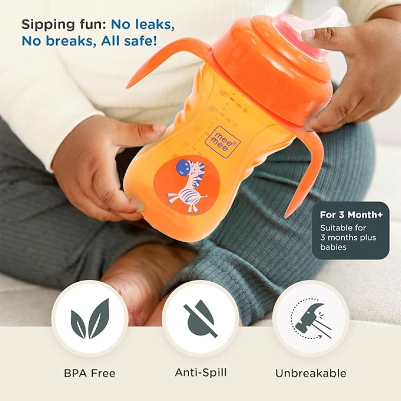 Mee Mee Baby Trainer Sippy Cup | Soft Spout, Leakproof Sipper for Toddlers | Dual Handle for Easy Grip | Non -Toxic, Lightweight & BPA Free, Orange (210 Ml) Mee Mee Baby Trainer Sippy Cup | Soft Spout, Leakproof Sipper for Toddlers | Dual Handle for Easy Grip | Non -Toxic, Lightweight & BPA Free, Orange (210 Ml)