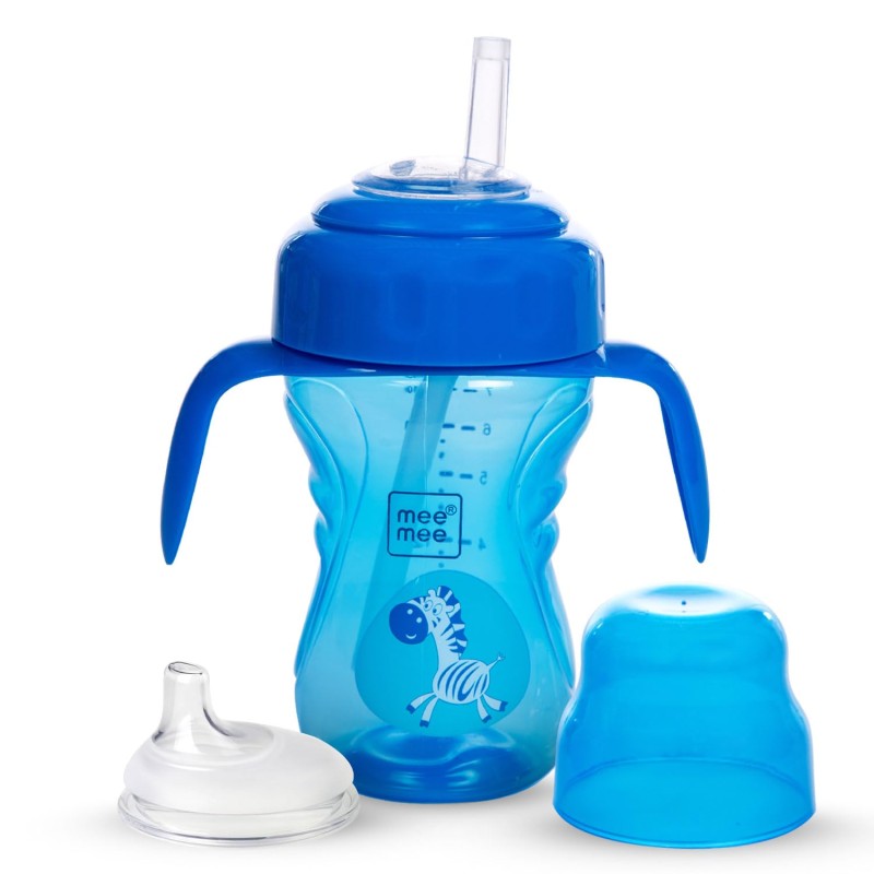 Mee Mee 2 in 1 Spout and Straw Sipper Cup for Meal | BPA-Free, Anti Spill and Unbreakable | Easy to Hold Detachable Handle | Anti Leak Lock Bottle with Cap for Kids | 210ml (Blue)