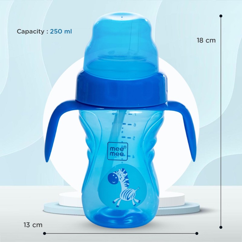 Mee Mee 2 in 1 Spout and Straw Sipper Cup for Meal | BPA-Free, Anti Spill and Unbreakable | Easy to Hold Detachable Handle | Anti Leak Lock Bottle with Cap for Kids | 210ml (Blue)